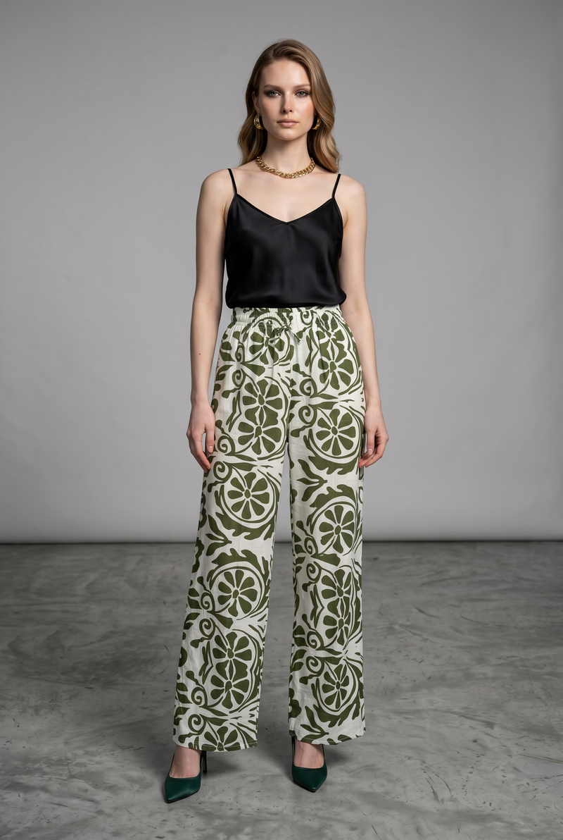 Botanical Print Wide Leg Trousers