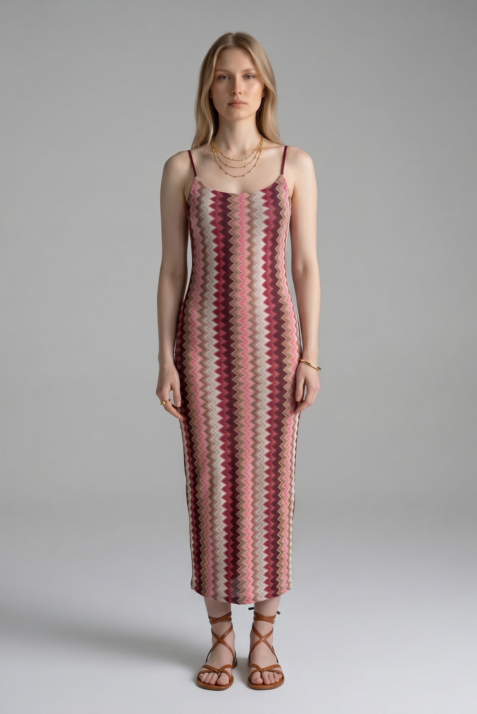 Zig-Zag Ribbed Midi Dress