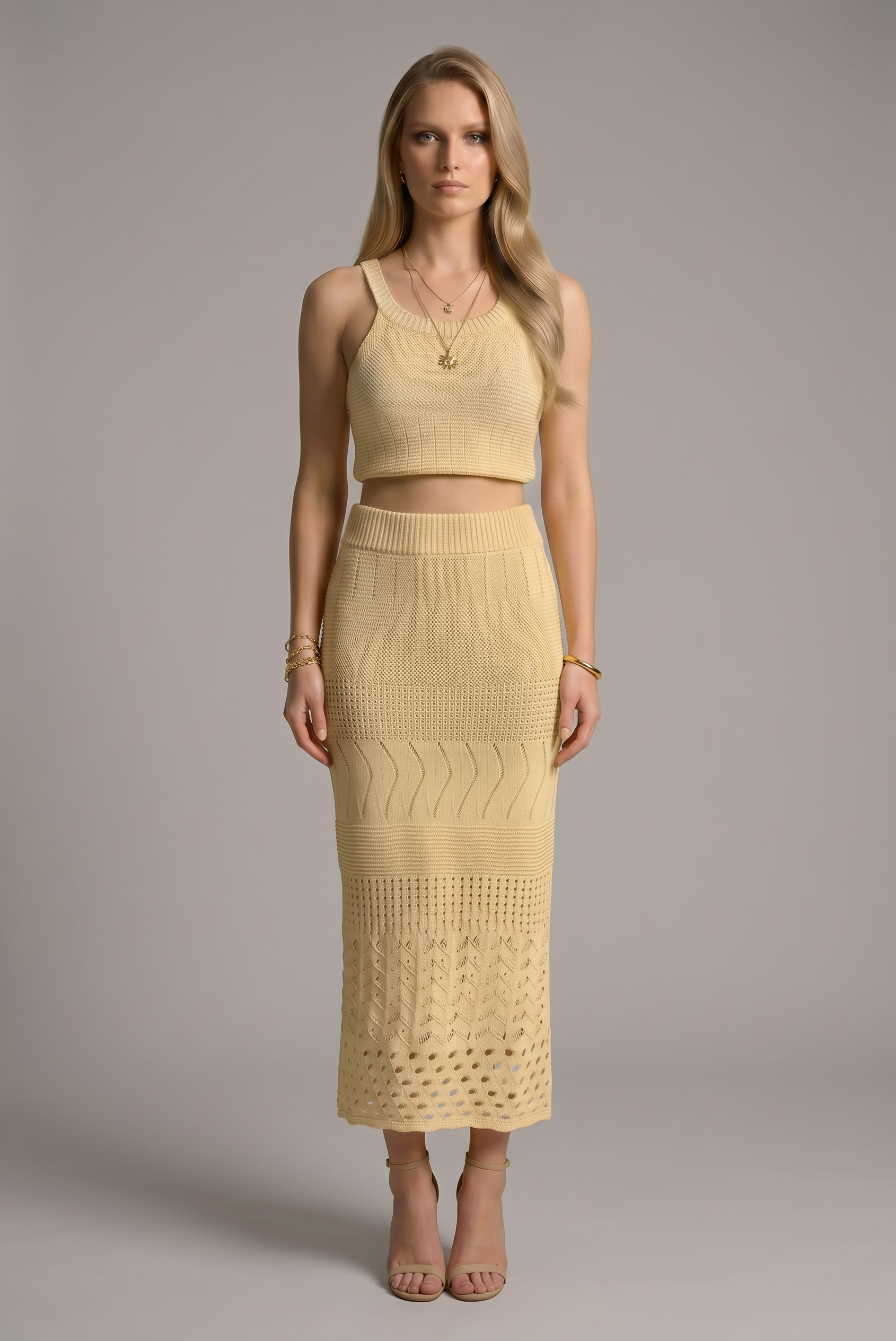 Crochet Knit Vest & Skirt Co-Ord Set