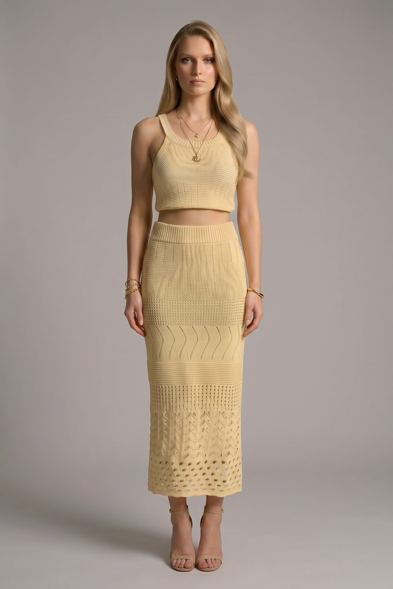 Crochet Knit Vest & Skirt Co-Ord Set