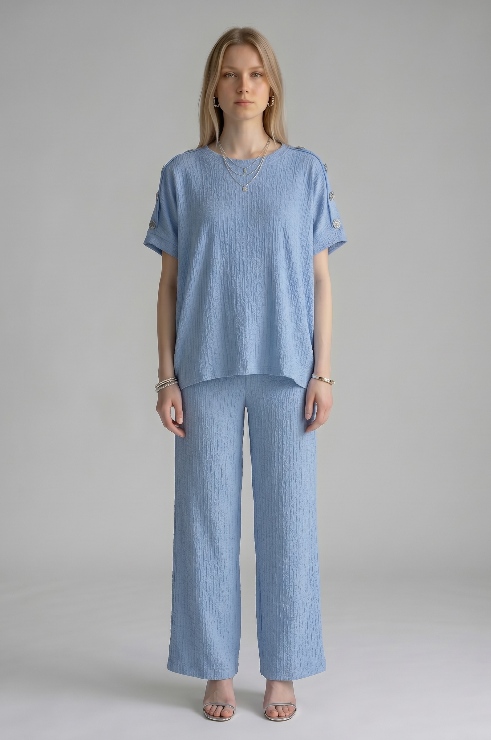 Textured Shoulder Button Co-Ord Set