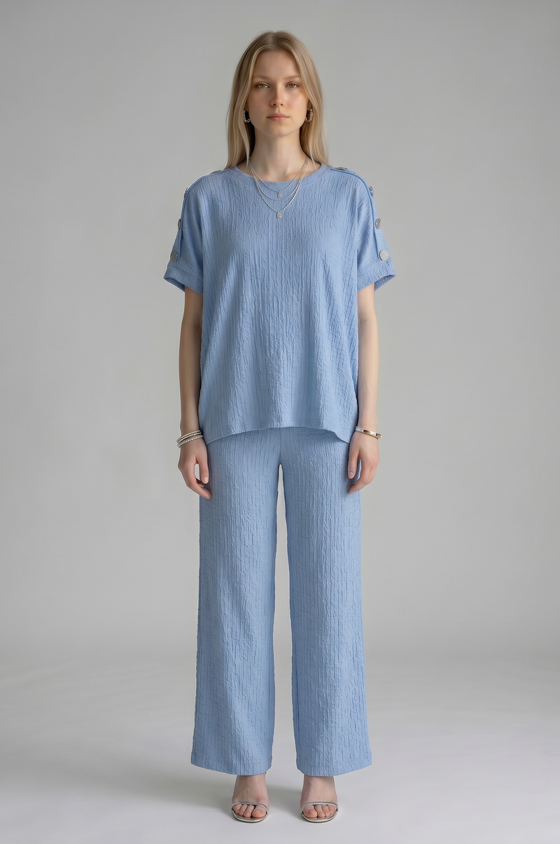 Textured Shoulder Button Co-Ord Set