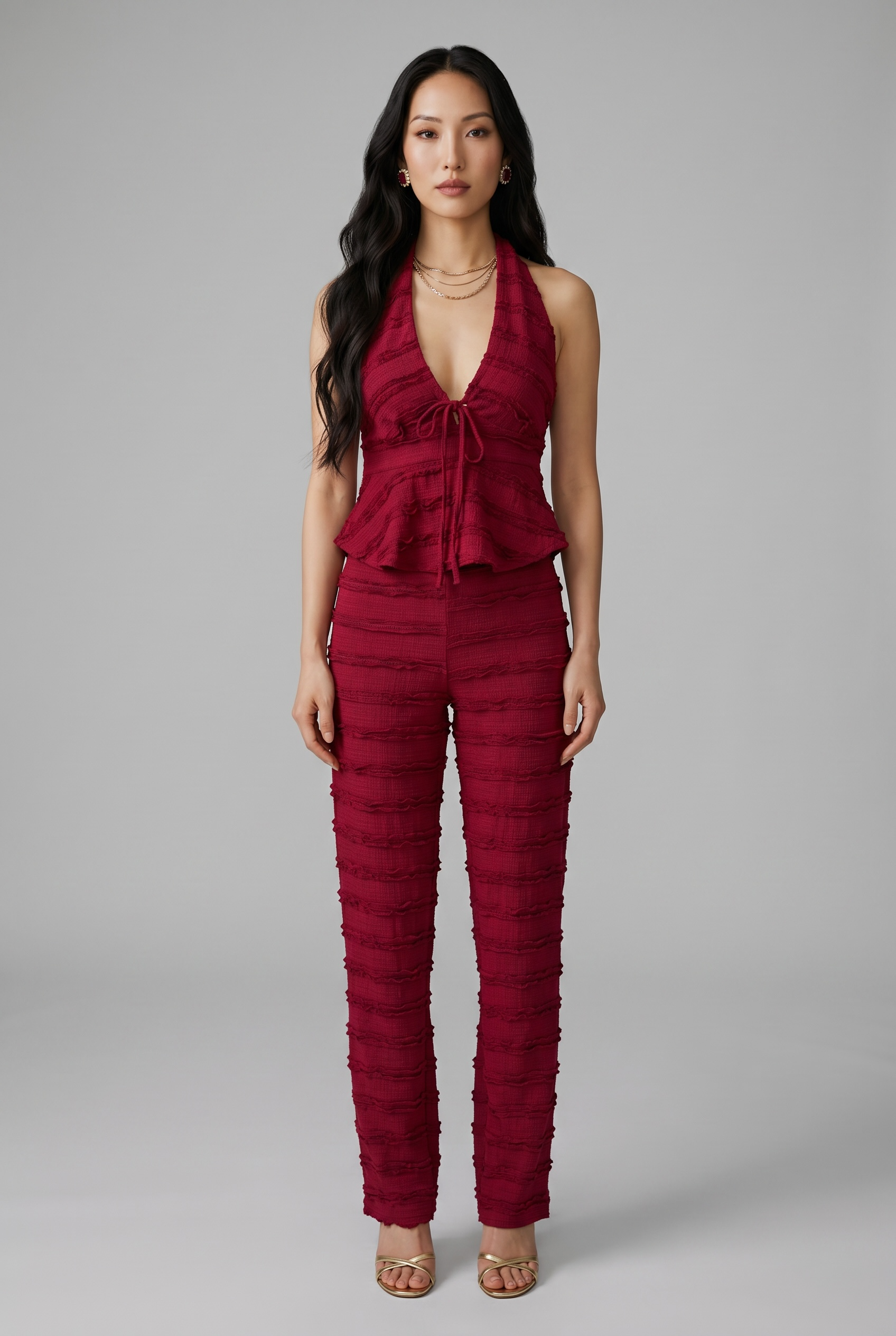 Textured Halterneck Vest Co-Ord Set