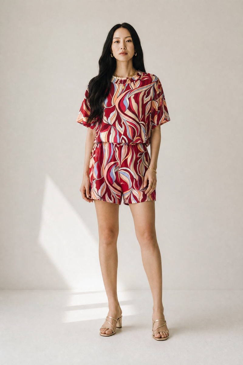 Retro Print Short Co-Ord Set