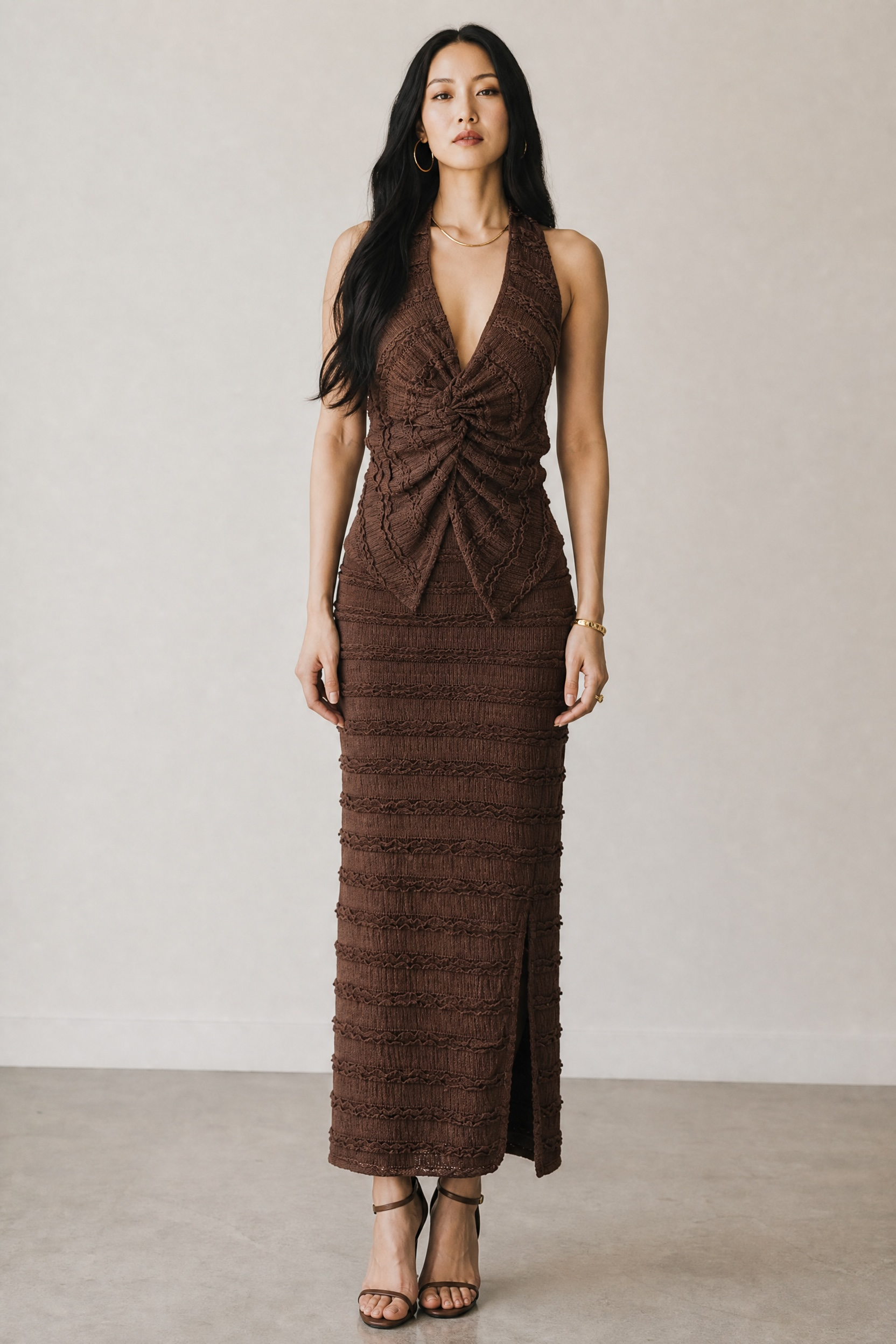 Textured Halterneck Skirt Co-Ord Set