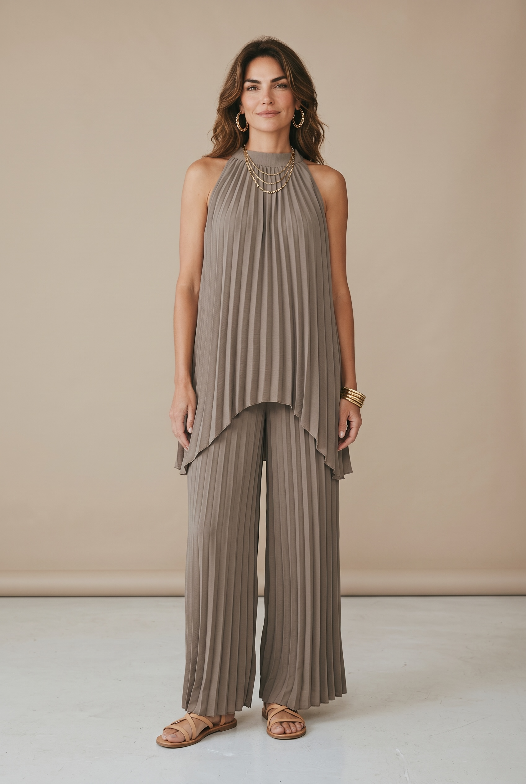Halter neck Plisse Wide Leg Co-Ord Set