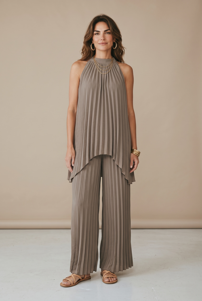 Halter neck Plisse Wide Leg Co-Ord Set
