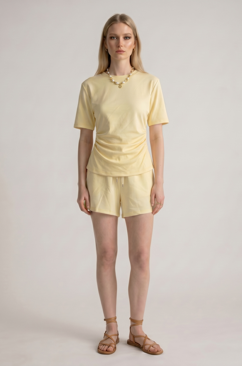 Side Cinched Short Sleeve Short Co-Ord Set