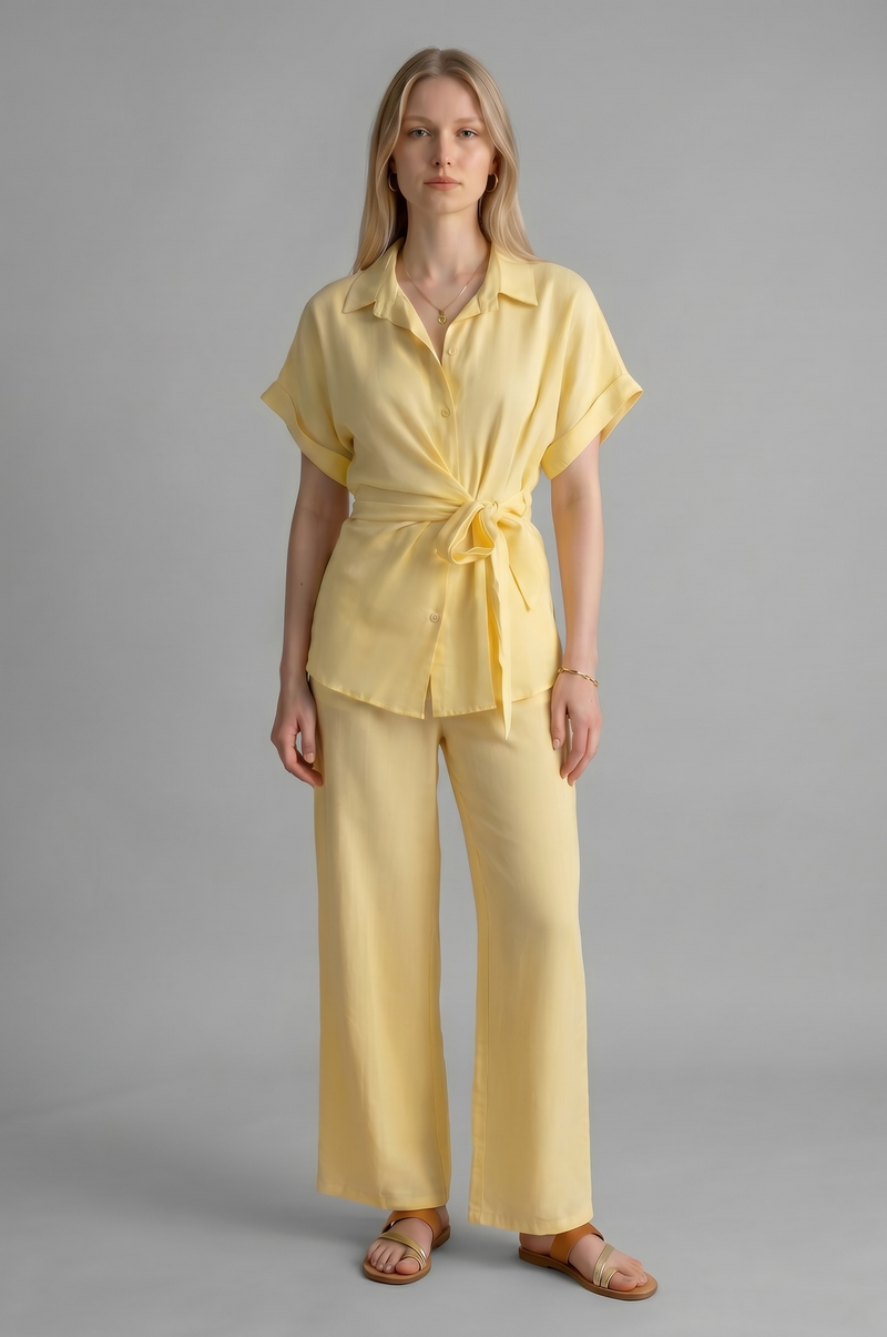 Short Sleeve Tie Up Button Co-Ord Set