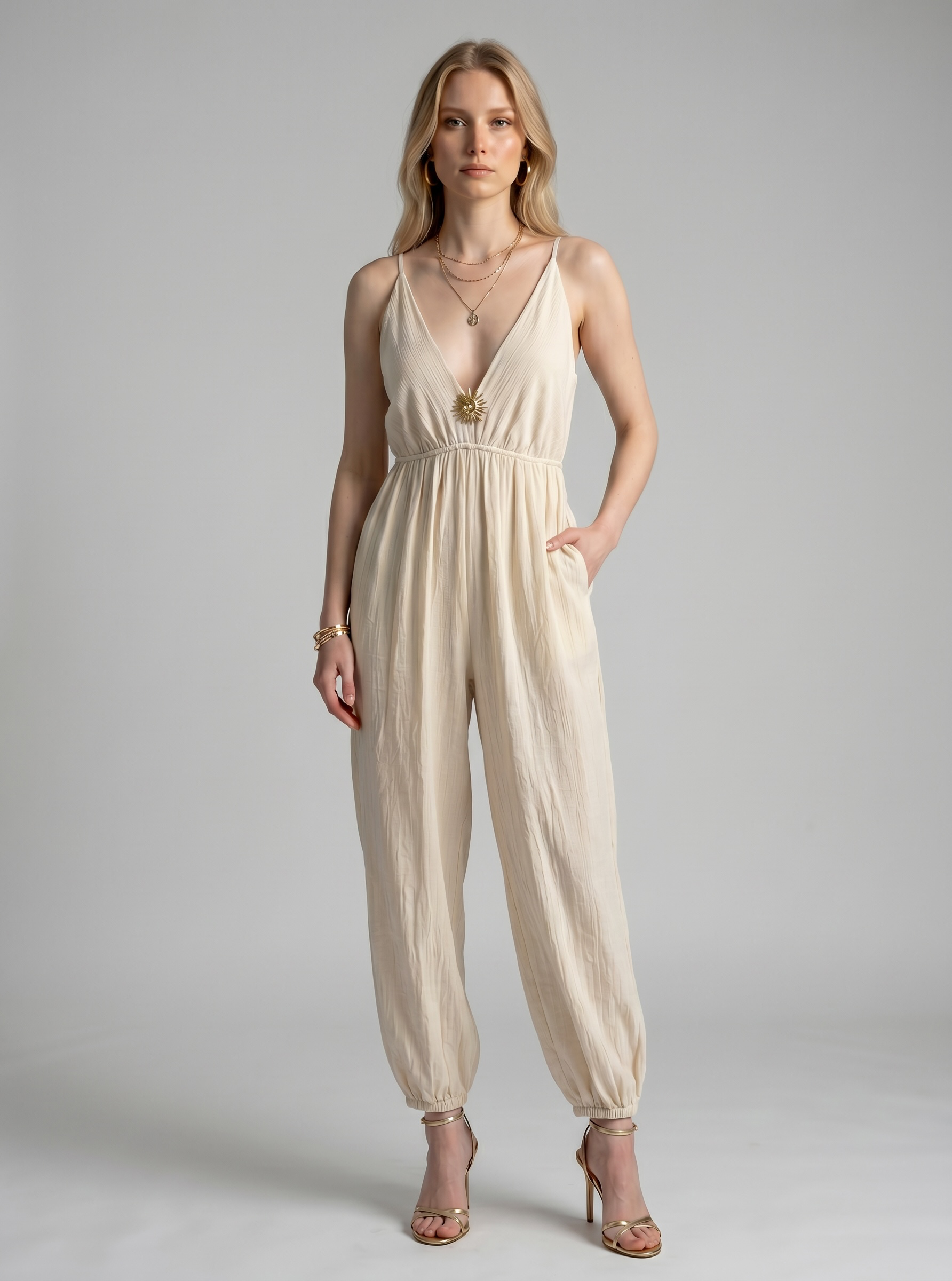 String Shoulder Gem Detail Jumpsuit