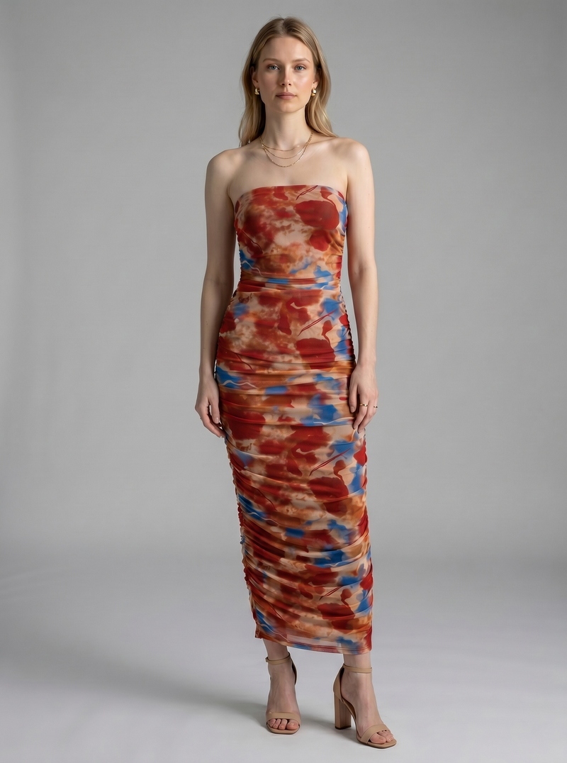 Ruched Printed Dress