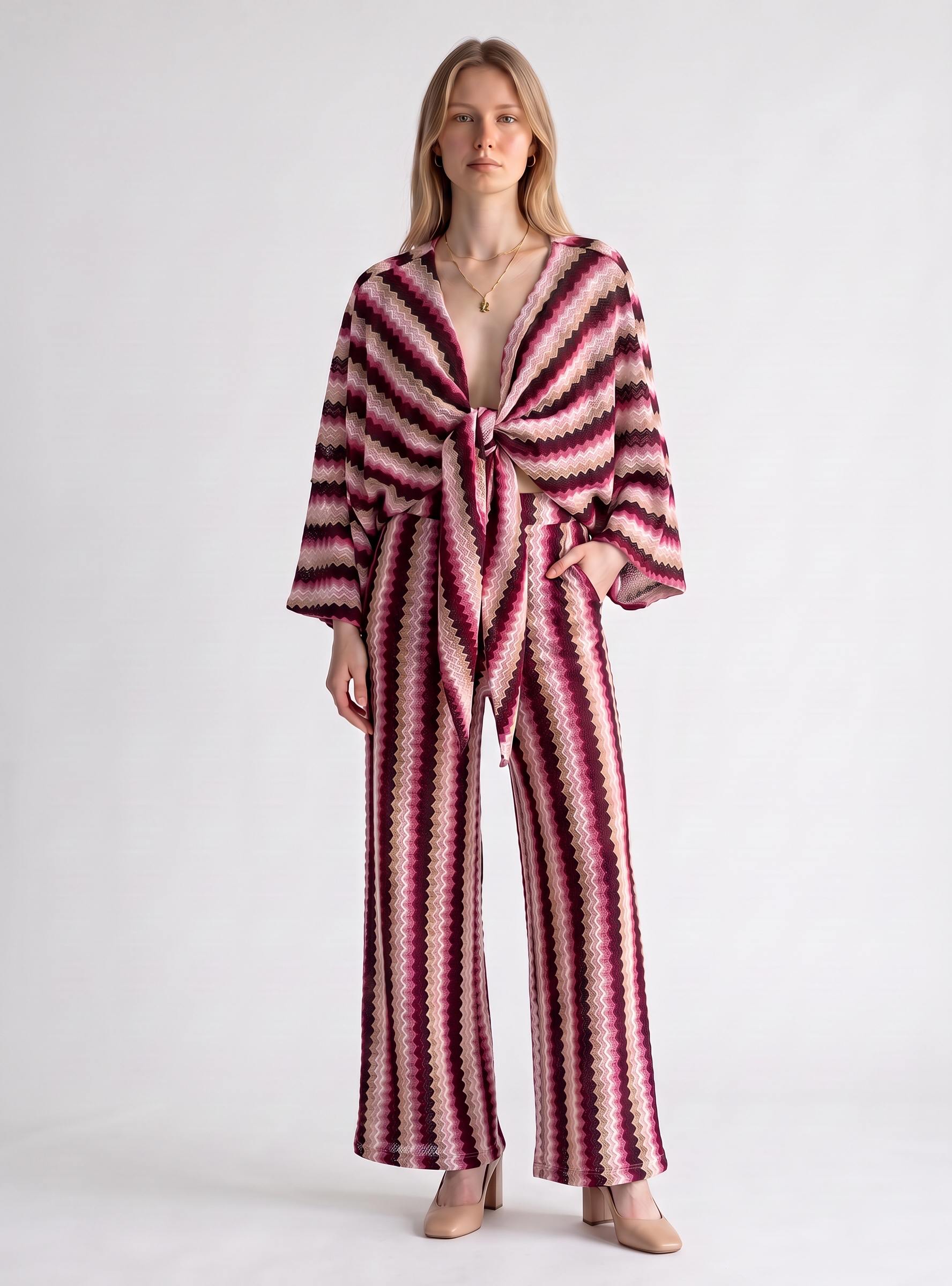 Stripe Zig Zag Crochet Tie Up Co Ord Set