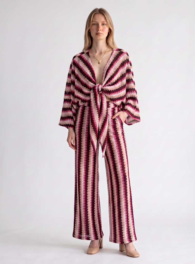Stripe Zig Zag Crochet Tie Up Co Ord Set
