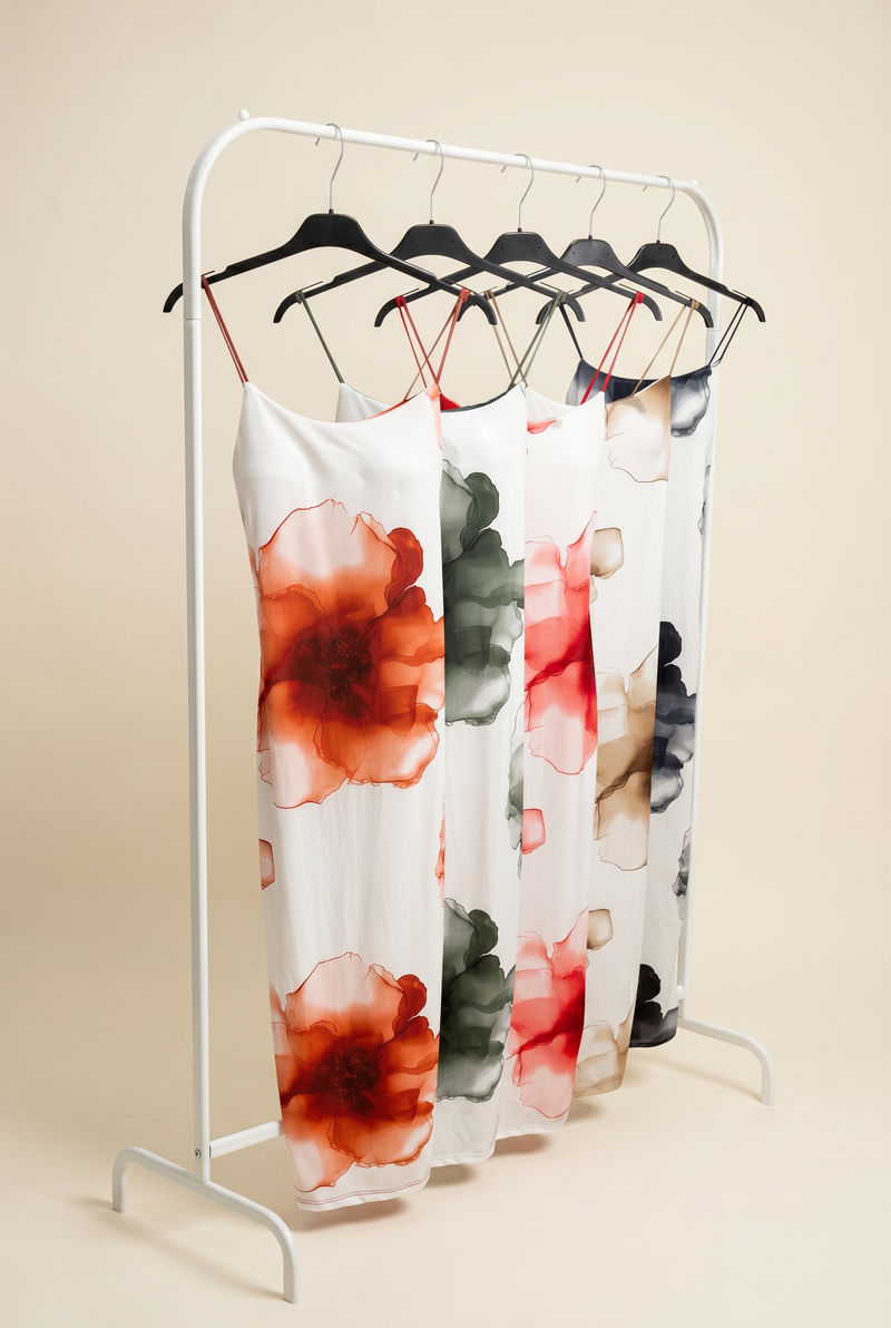 Floral Printed Ribbed Dress