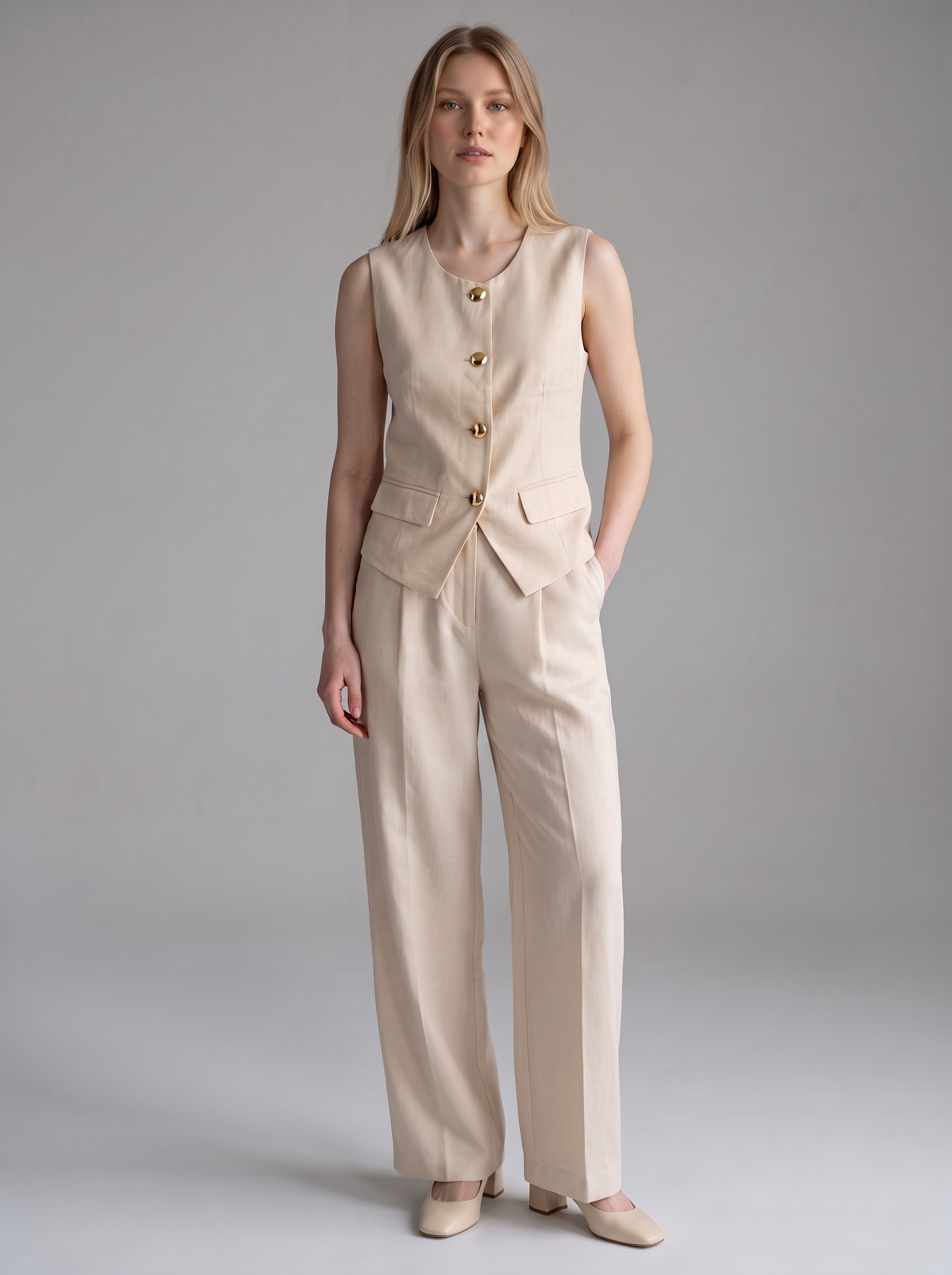 Button Down Vest Co Ord Set