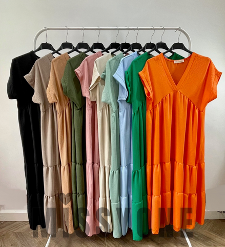 V Neck Maxi Smock Dress