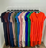 V Neck Smock Maxi Dress