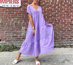 V Neck Maxi Smock Dress