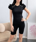 Frill Shoulder Cycle Short Set in Black