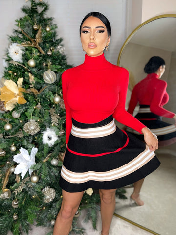 Roll Neck Ribbed Top in Red