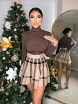 Roll Neck Ribbed Top in Brown