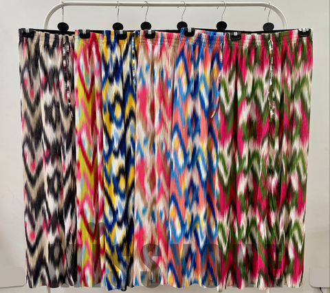 Plisse Abstract Print Trousers