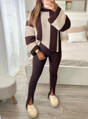 Split Hem Trousers in Brown