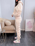 Ruched Hoody Tracksuit in Beige