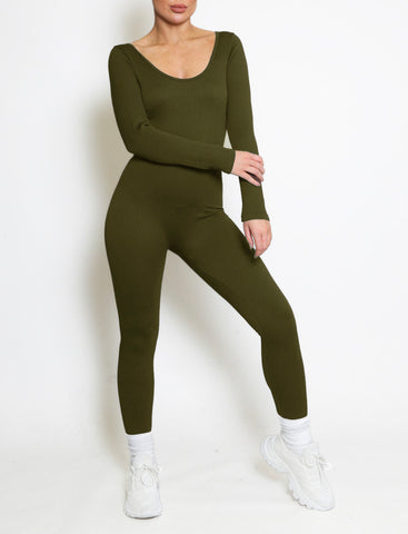 Seamless All in One Jumpsuit in Khaki