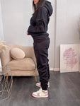 Ruched Hoody Tracksuit in Black