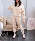 Ruched Hoody Tracksuit in Beige